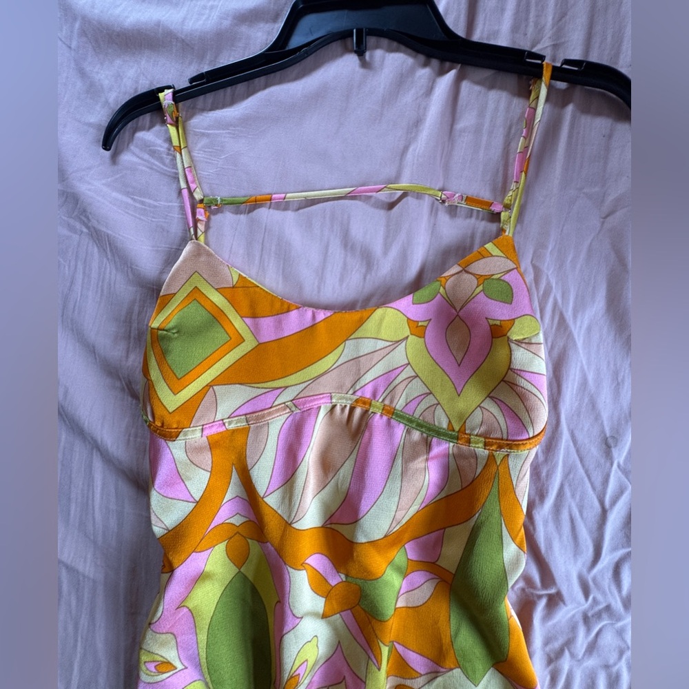 Papermoon Psychedelic Color Patterned Midi Dress with Slit and Bandeau Style Top - Picture 3 of 9